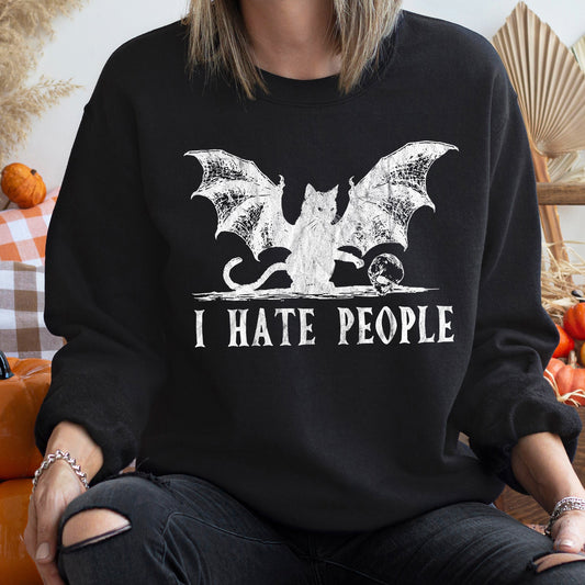 I Hate People Vintage Halloween Sweatshirt Cotton Blend