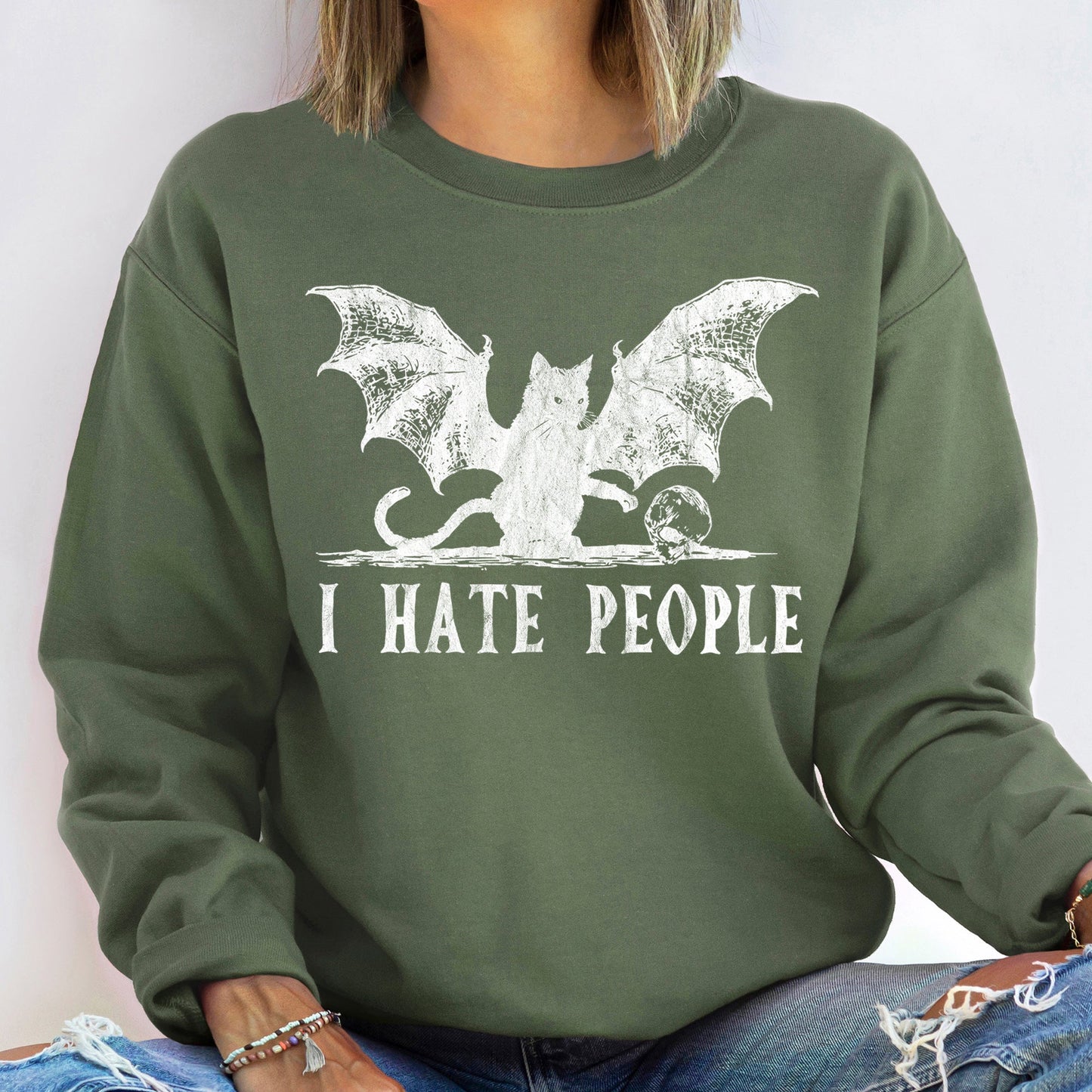 I Hate People Vintage Halloween Sweatshirt Cotton Blend