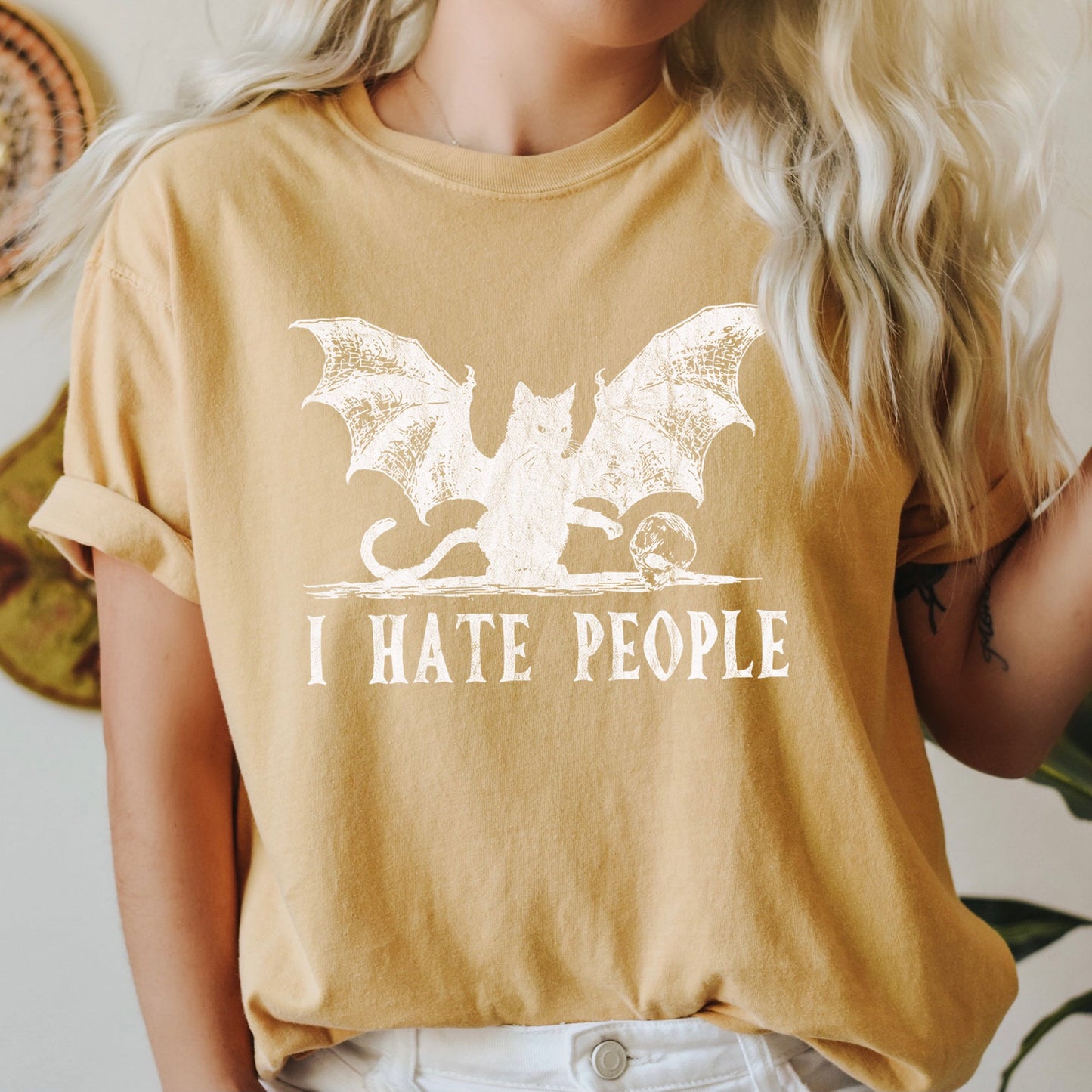 I Hate People Cat Bat Retro Halloween Comfort Colors T-shirt