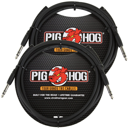 Balanced Stereo Instrument Cable 8mm 6FT 1/4' TRS - 1/4' Plug 2 Pack Pig Hog PTRS06