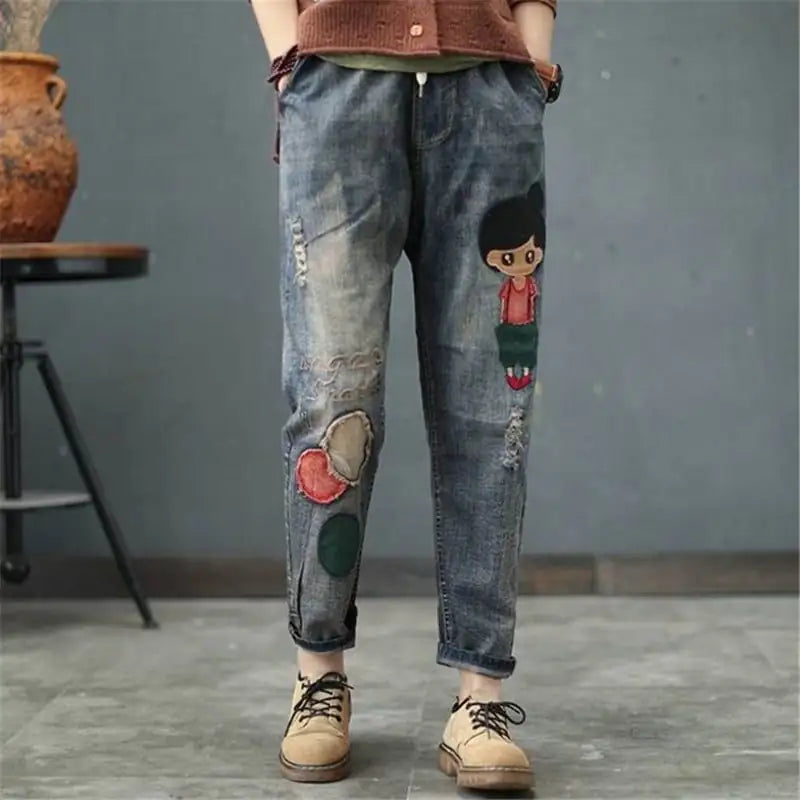 Comfortable Elastic Waist Wide Leg Women's Jeans