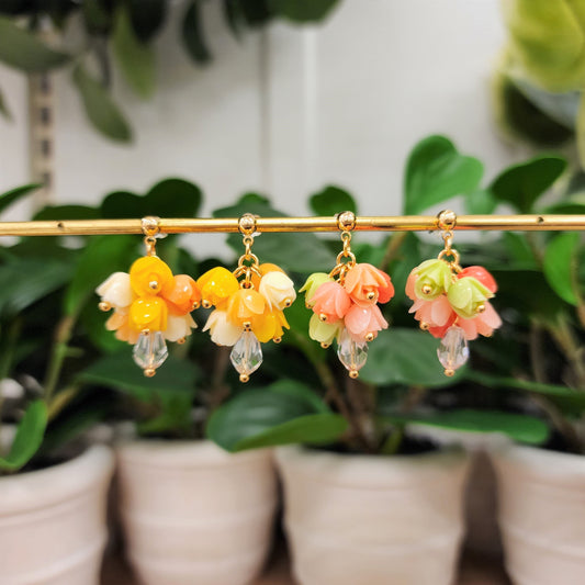 Tulip Bouquet Colorful Resin Flower Earrings 14k Gold Plated