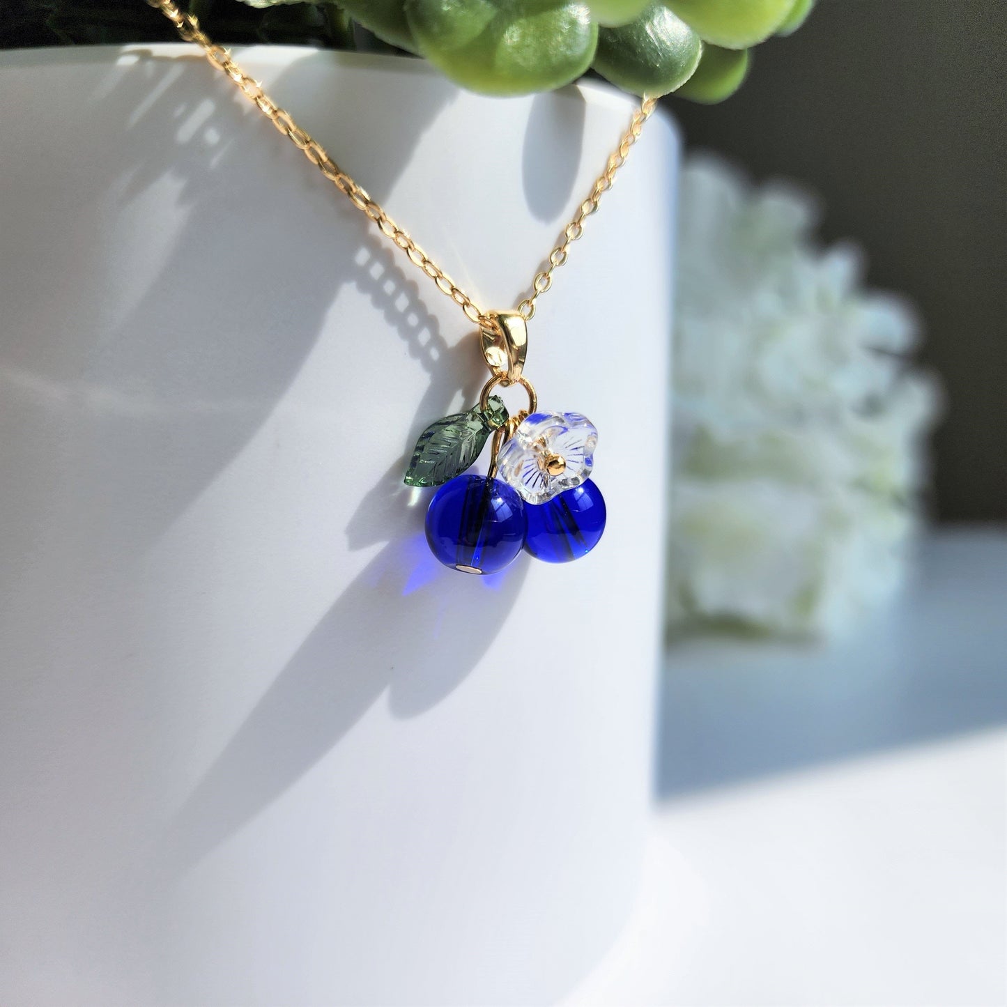 Custom Blueberry Cluster Glass Fruit Necklace 14K Gold Plated