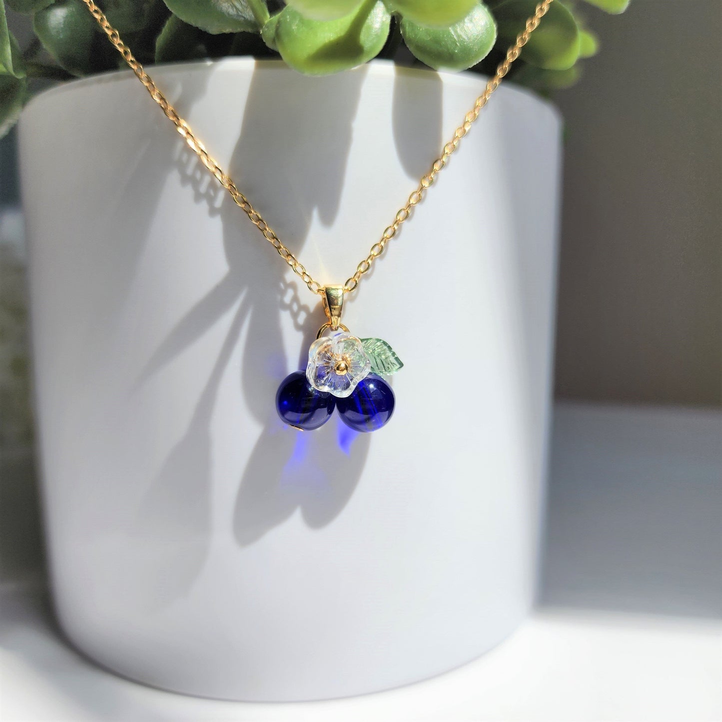 Custom Blueberry Cluster Glass Fruit Necklace 14K Gold Plated