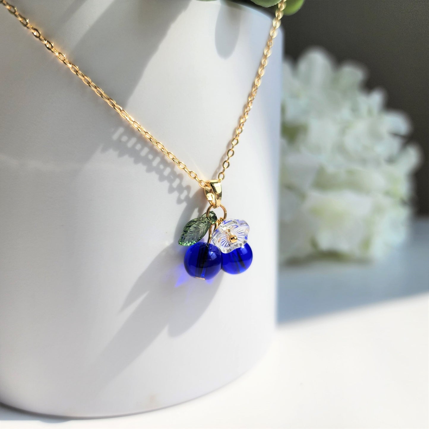 Custom Blueberry Cluster Glass Fruit Necklace 14K Gold Plated