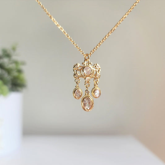 Cinderella Inspired Chandelier Pendant Necklace 14K Gold Plated Jewelry