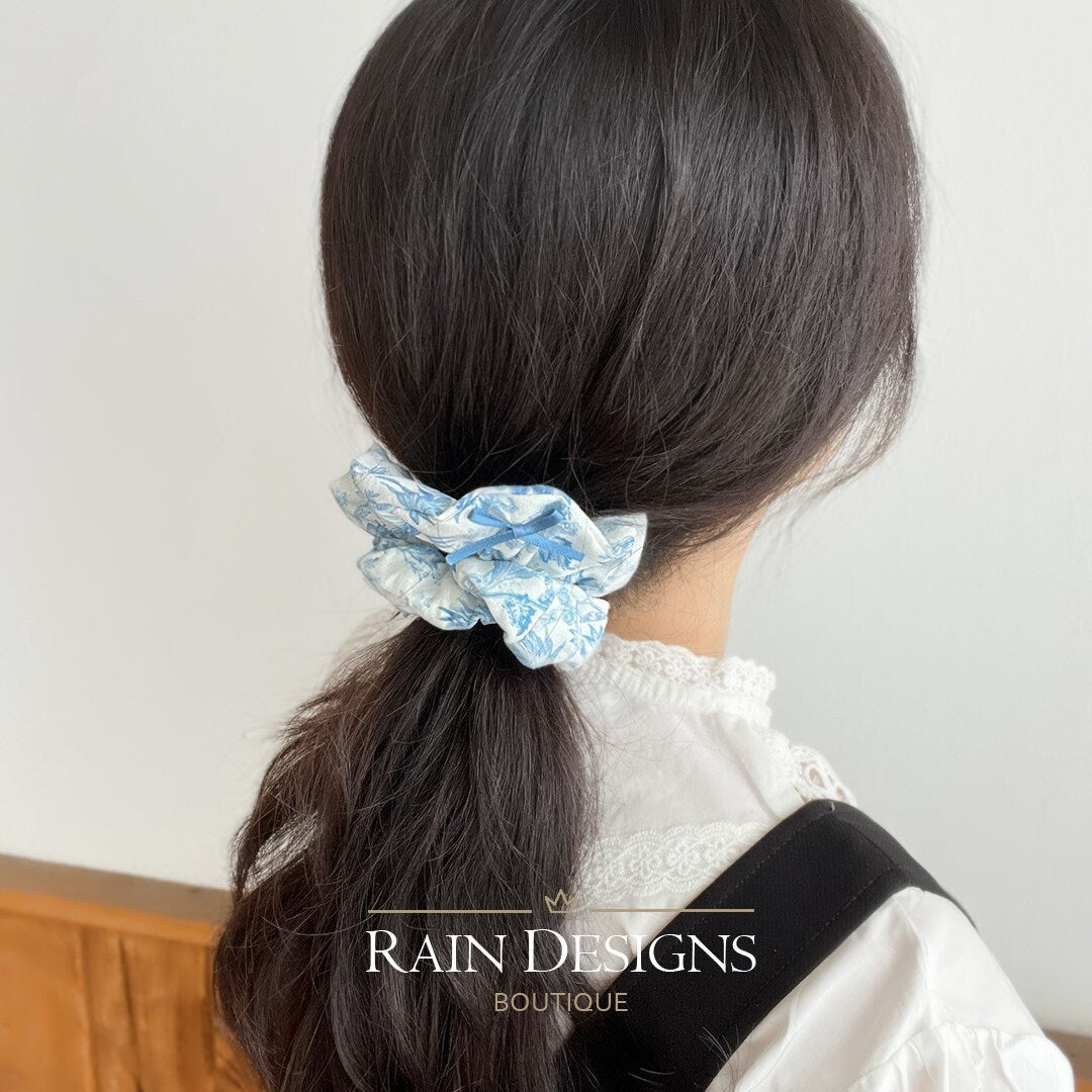 Coconut Leaf Printed Cotton Scrunchie Hair Tie