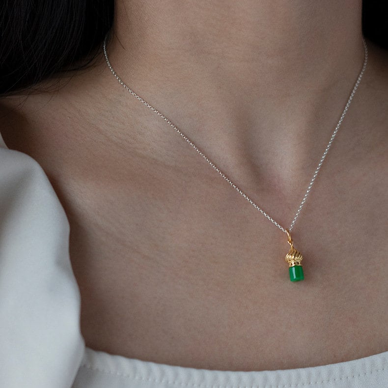Jade Dome Necklace 18K Gold Plated Sterling Silver Dome Necklace
