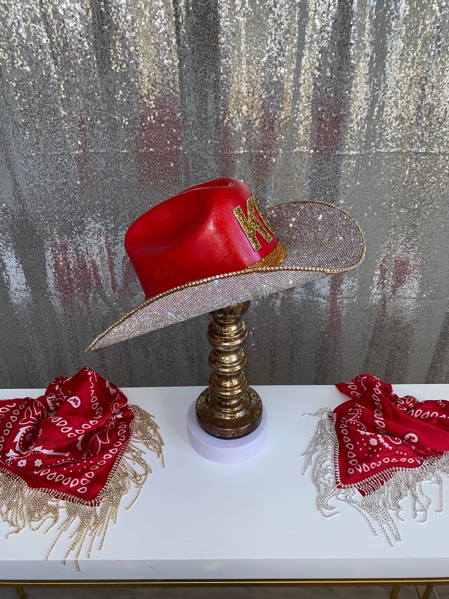 Kansas City Chiefs Rhinestone Red Straw Hat Rhinestone Cowgirl