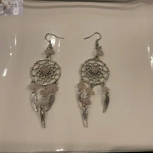 Rose Quartz Lightweight Dreamcatcher Earrings by Beauty by Dani