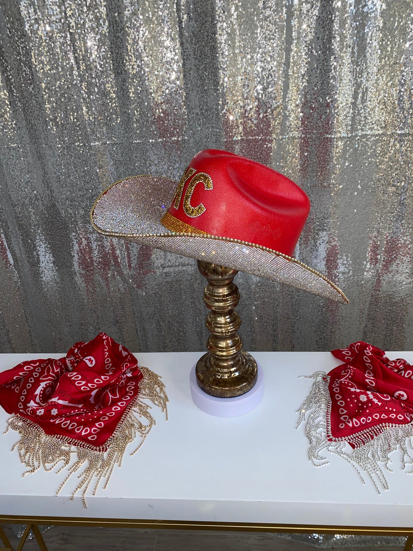 Kansas City Chiefs Rhinestone Red Straw Hat Rhinestone Cowgirl