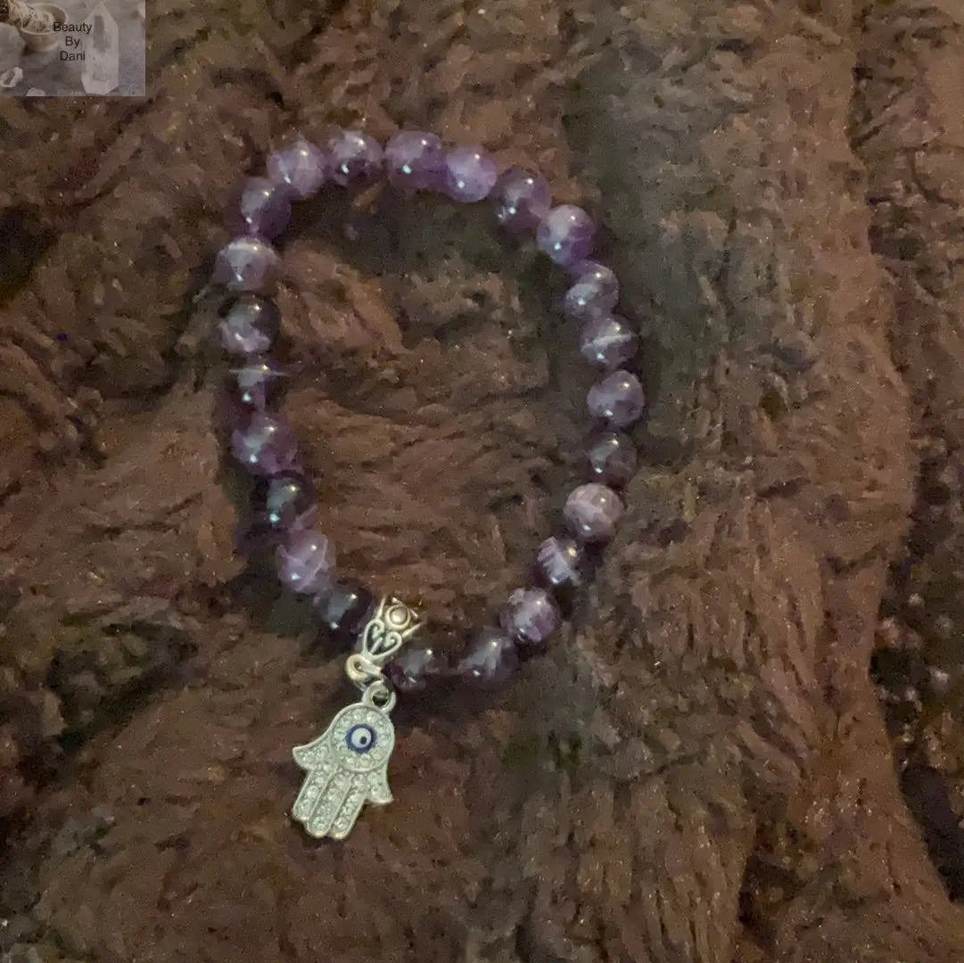Amethyst 8mm Hamsa Bracelet Beauty by Dani