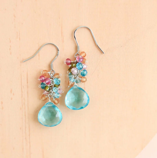 Aquamarine Quartz Silver Drop Earrings