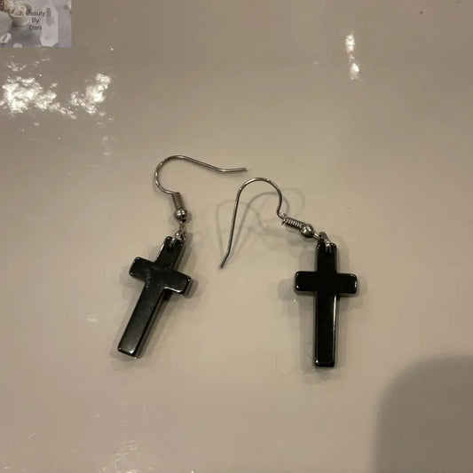 Hematite Hypoallergenic Cross Earrings