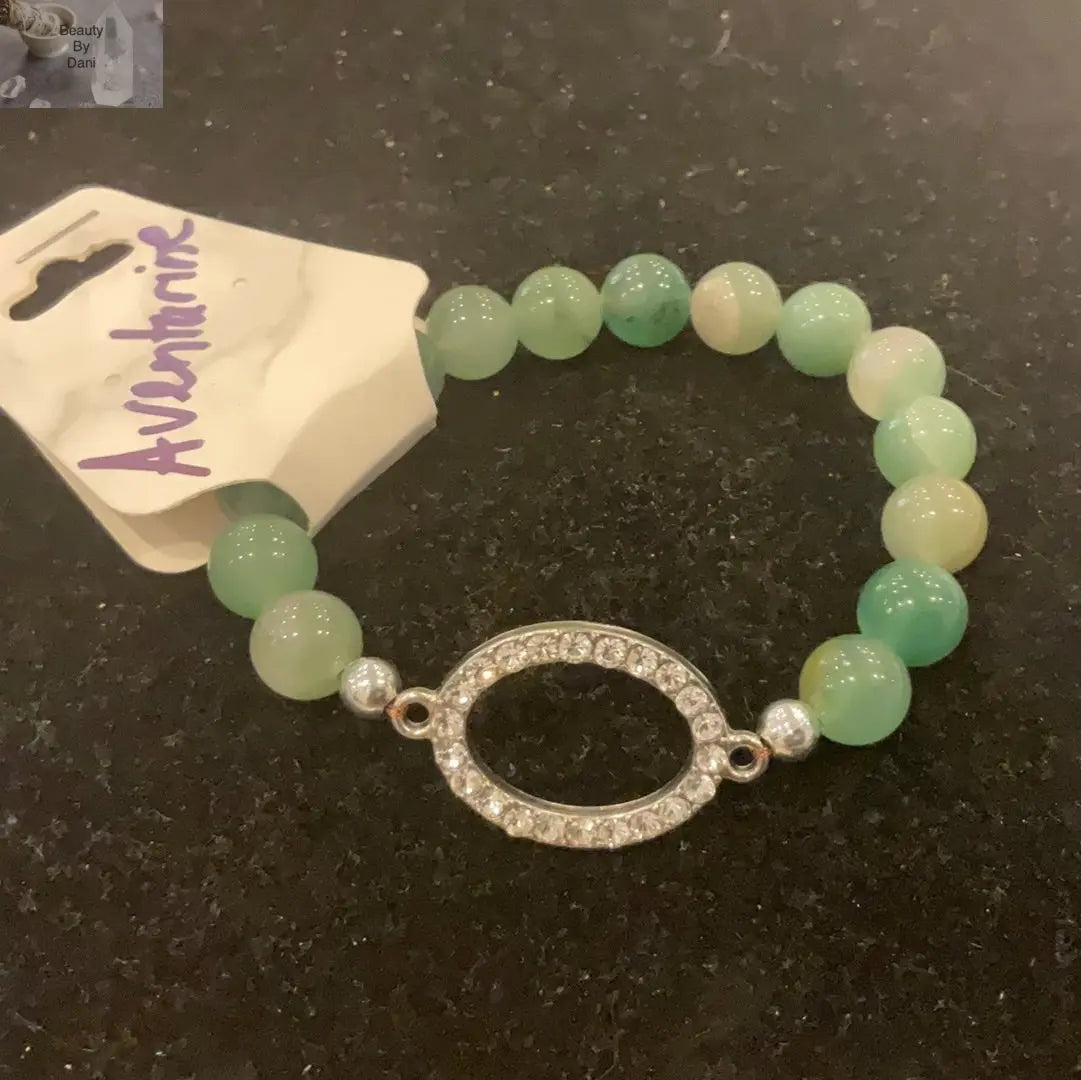 Green Aventurine Oval Rhinestone Spacer Bracelet