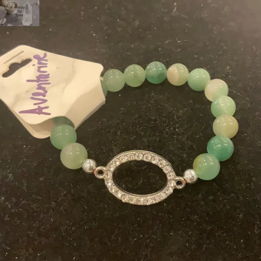 Green Aventurine Oval Rhinestone Spacer Bracelet