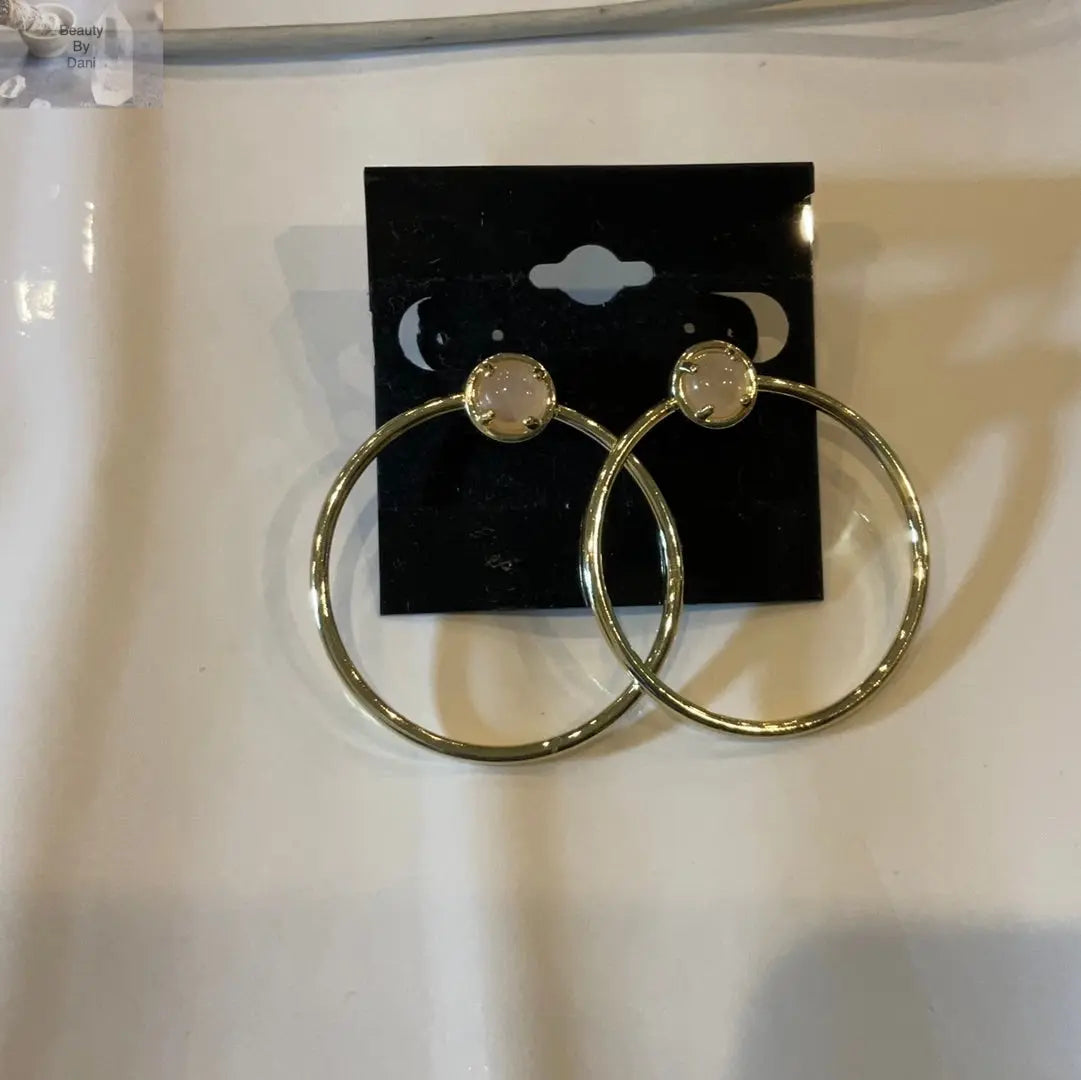 Rose Quartz Goldtone Circle Earrings Stainless Steel