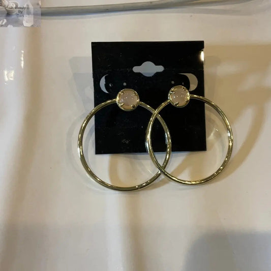 Rose Quartz Goldtone Circle Earrings Stainless Steel