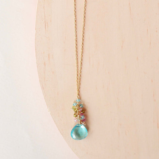 Aquamarine Quartz Gold Raindrop Necklace