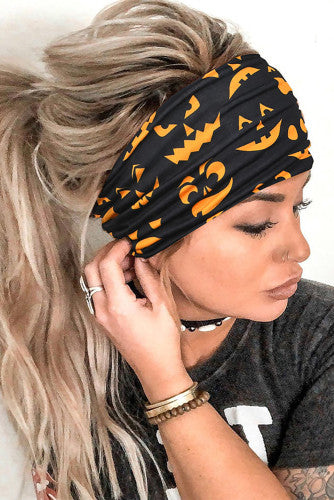 Pumpkin Faces Printed Wide Sport Headband