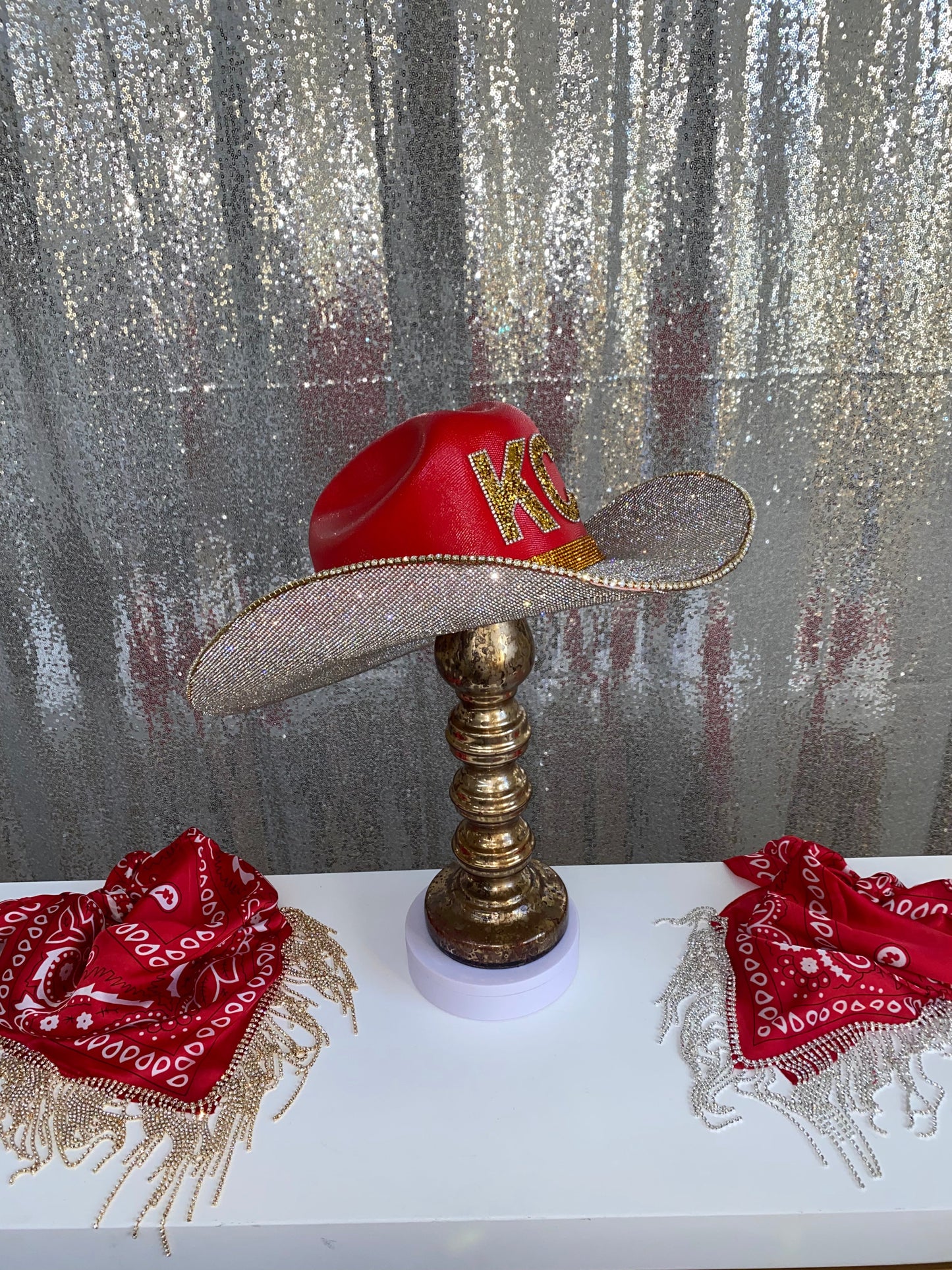 Kansas City Chiefs Rhinestone Red Straw Hat Rhinestone Cowgirl