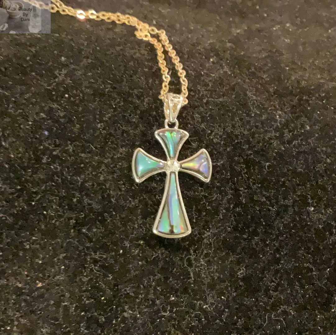 Abalone Cross Pendant Stainless Steel Necklace Beauty by Dani