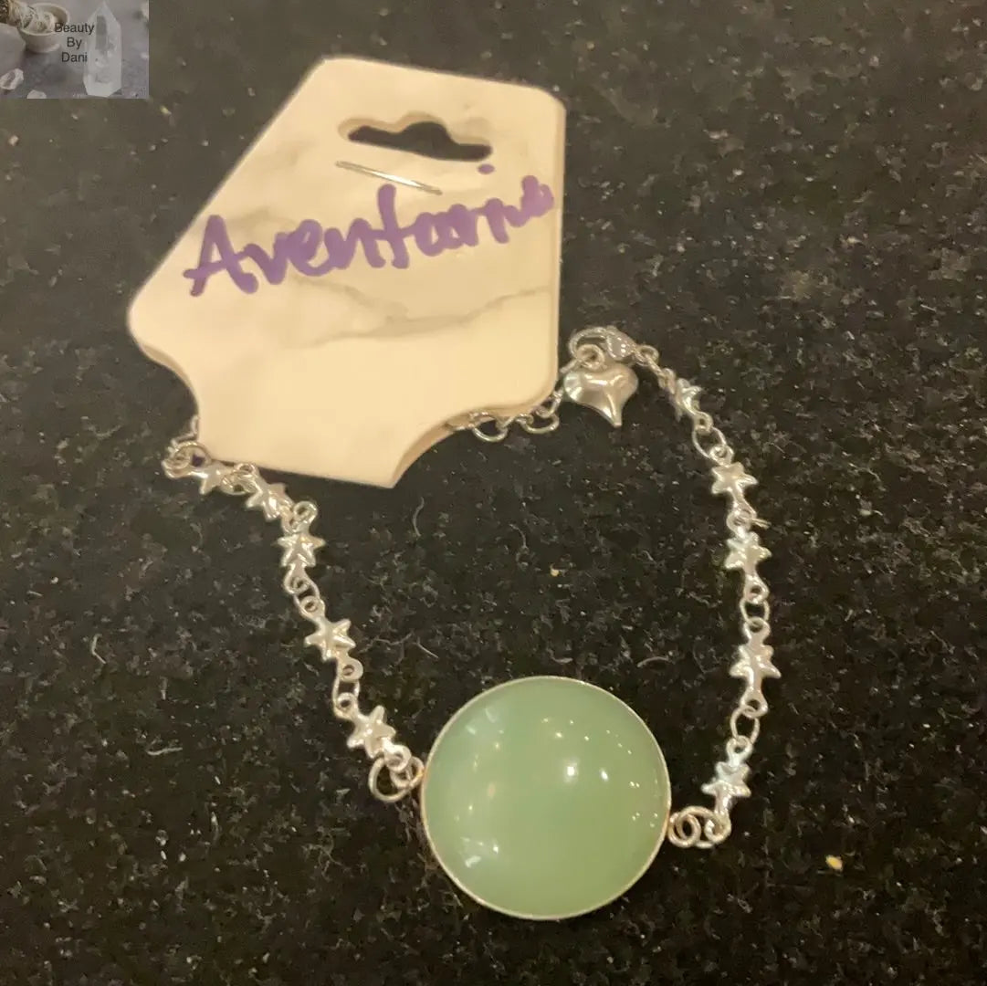 Aventurine Green Gemstone Bracelet Stainless Steel Adjustable Fit