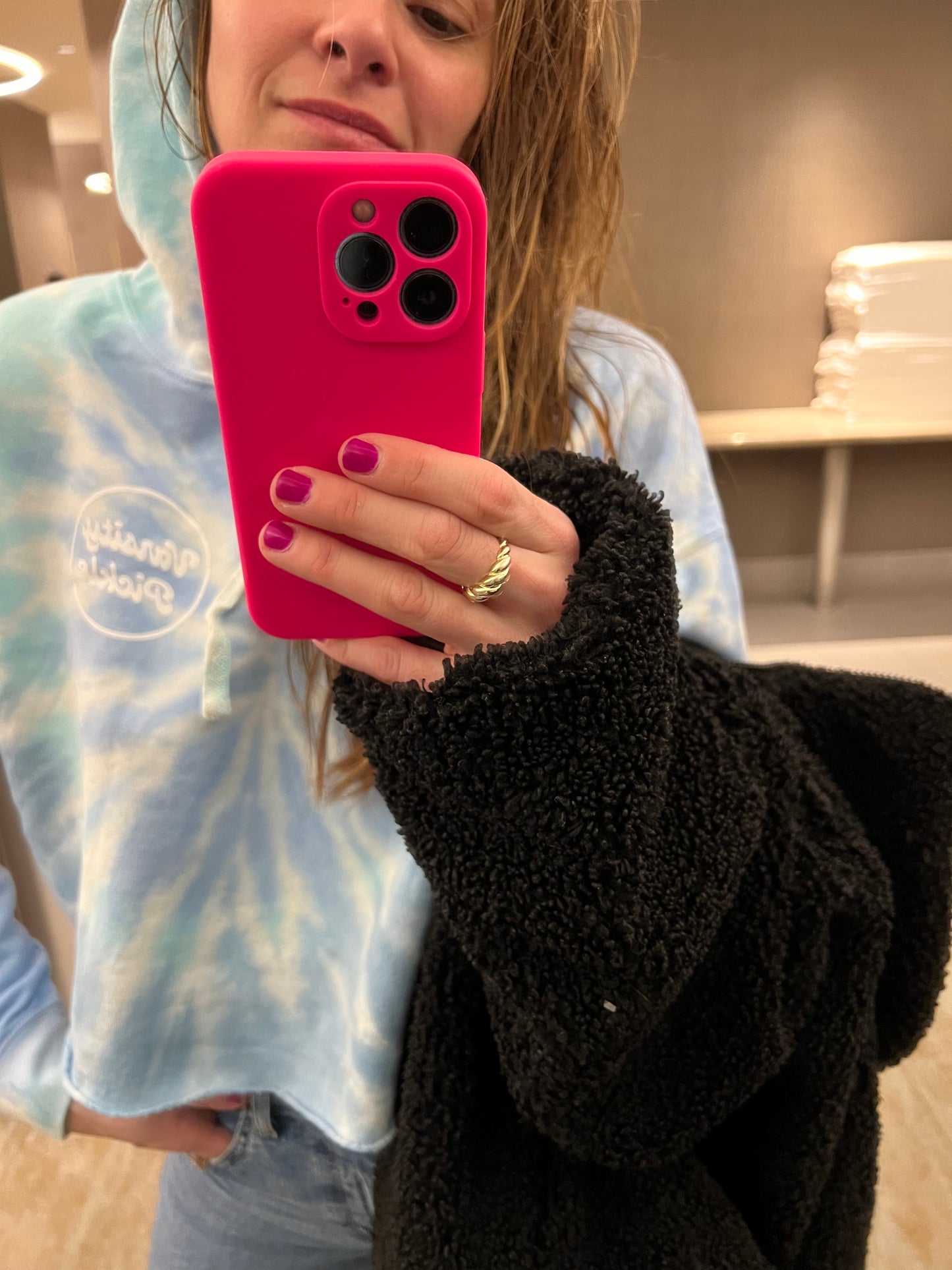 Tie-Dye Cropped Lightweight Sweatshirt Women's Varsity Pickle