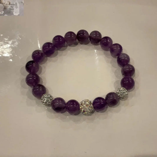 Amethyst 8mm Rhinestone Bead Bracelet