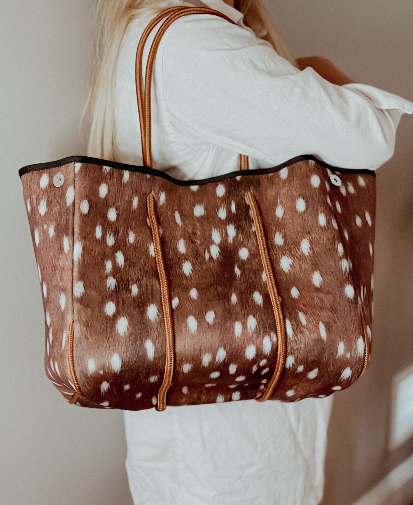 Neoprene Brown Fawn Tote Bag The Aniella by Babs+Birdie