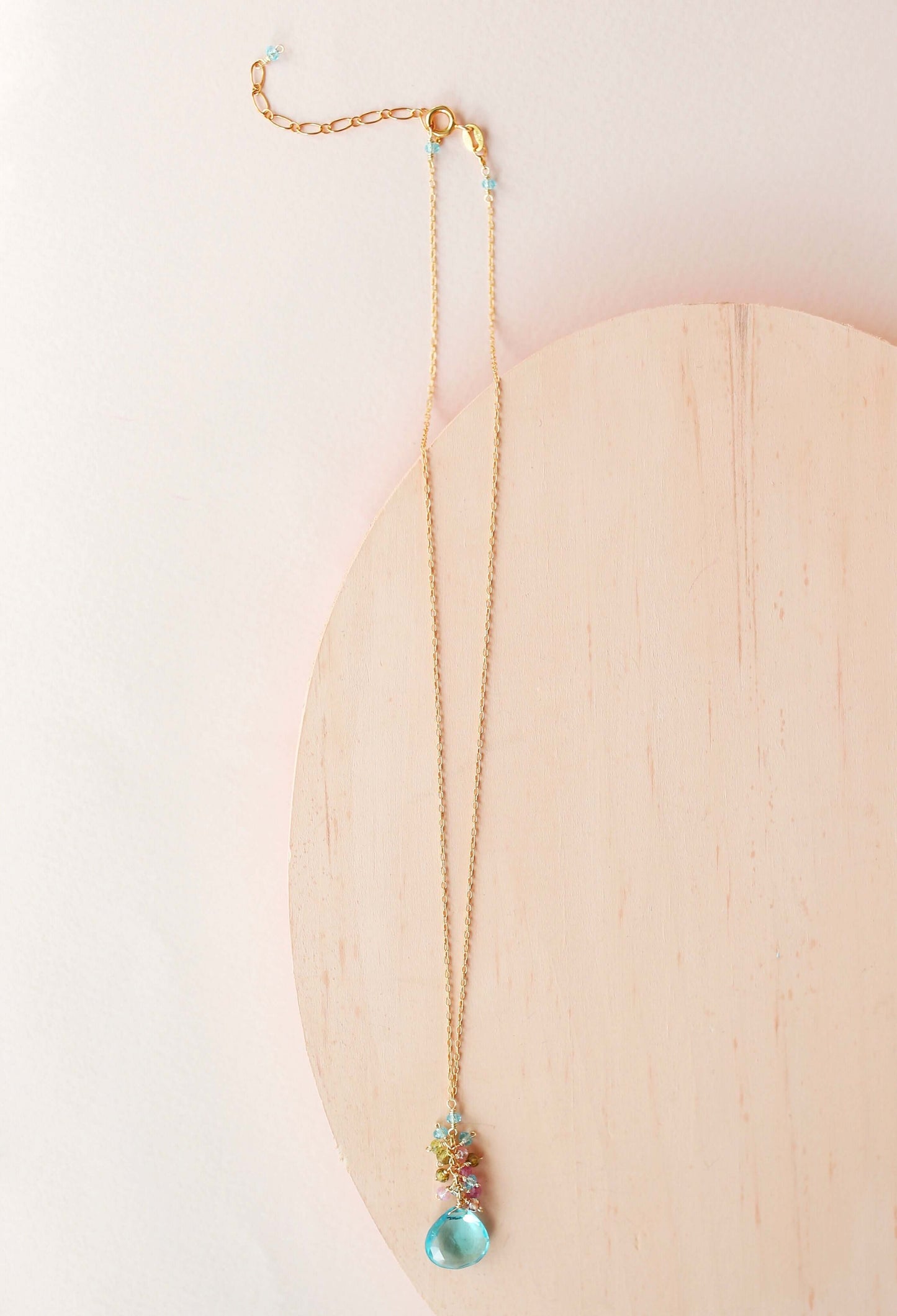 Aquamarine Quartz Silver Raindrop Cluster Necklace