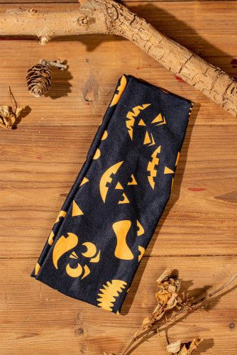 Pumpkin Faces Printed Wide Sport Headband