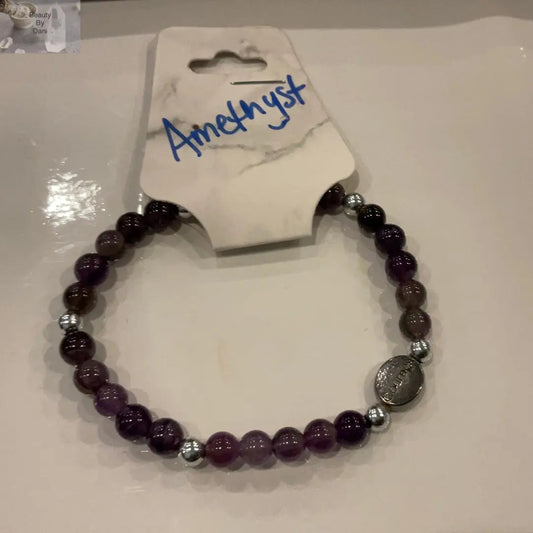Amethyst 6mm Beads Bracelet Stainless Steel