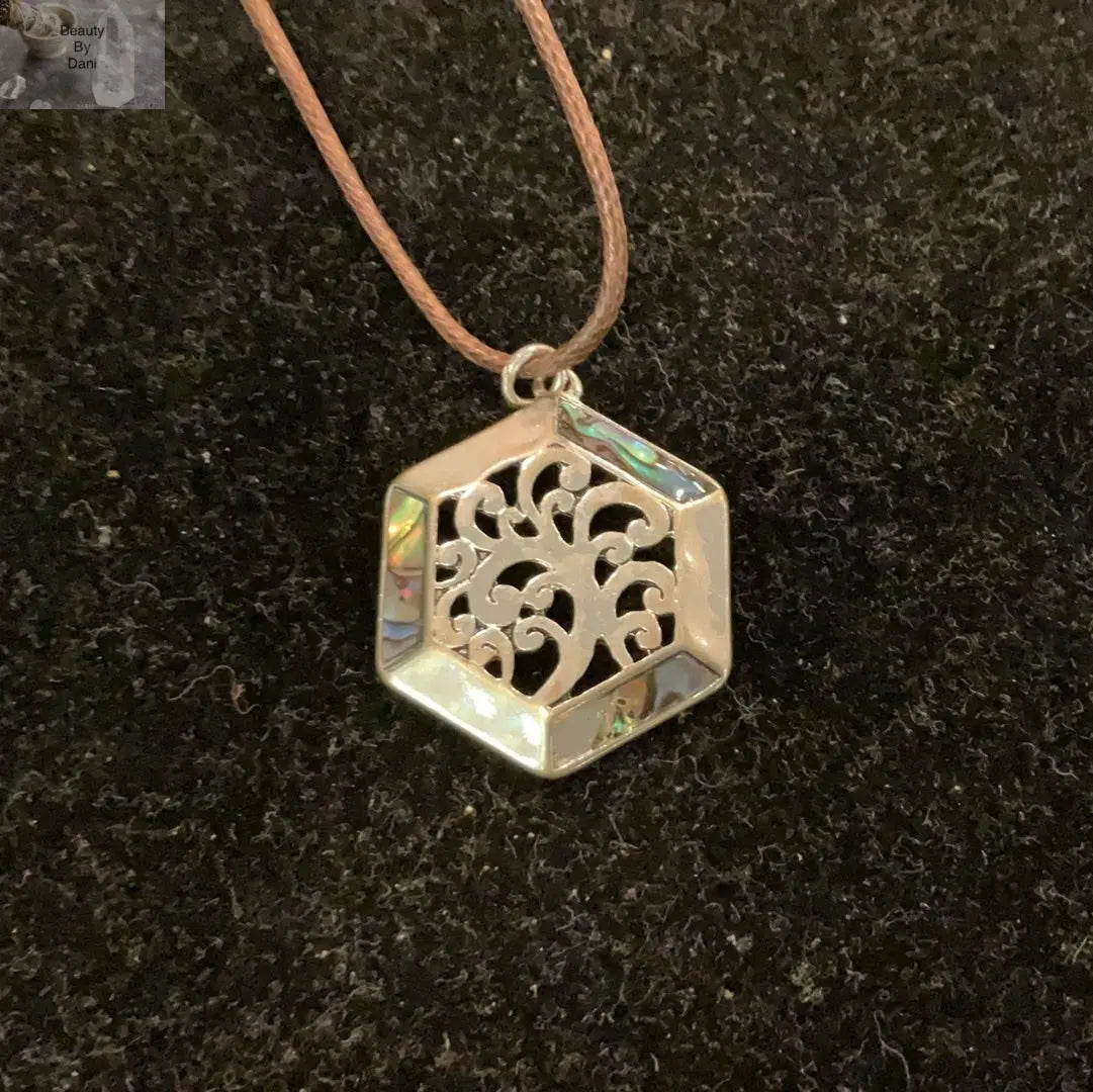 Abalone Geometric Pendant Necklace Stainless Steel