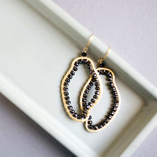 Black Spinel Unique Freestyle Earrings 14k Gold Plated PARKEN JEWELRY