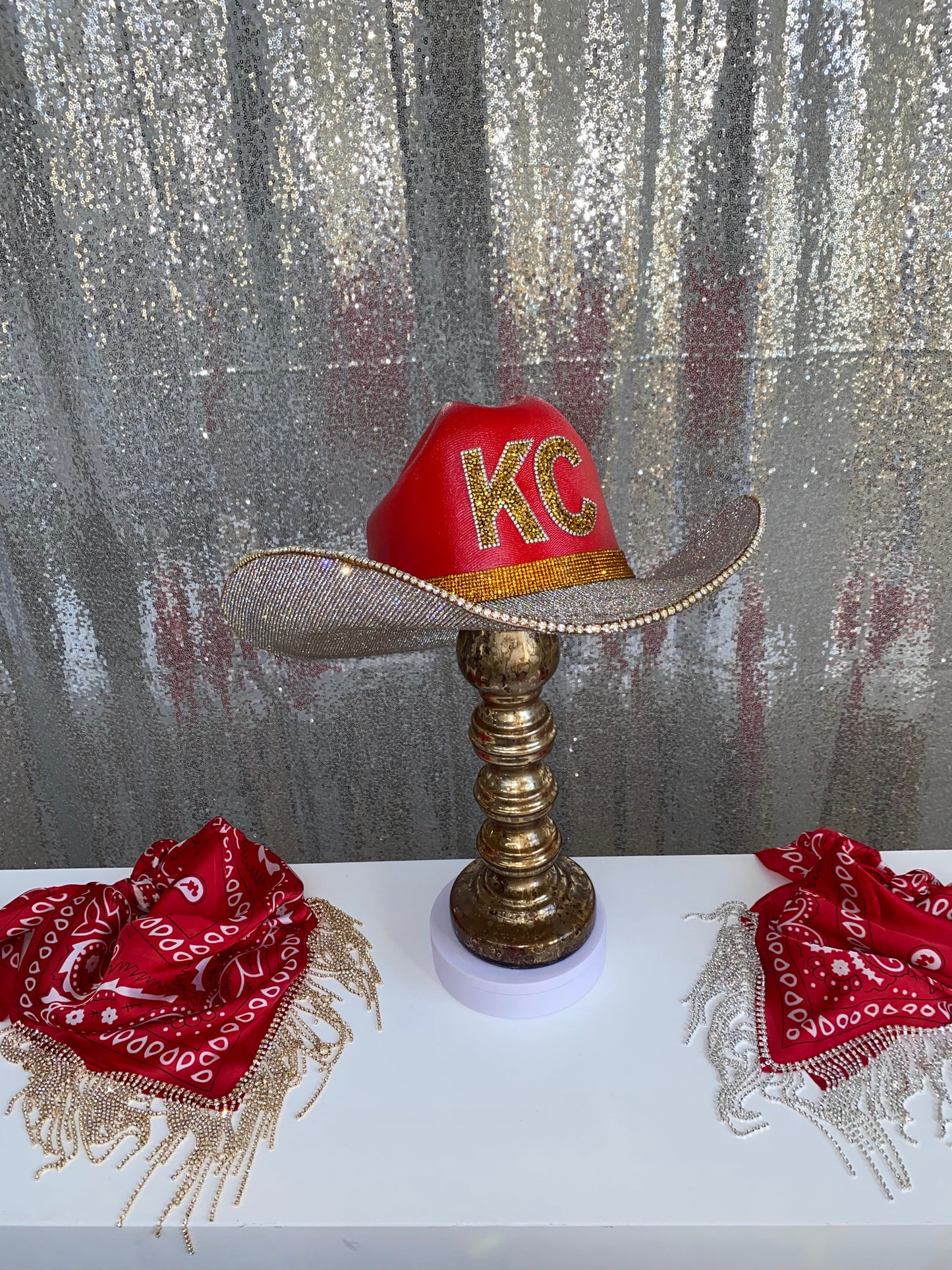 Kansas City Chiefs Rhinestone Red Straw Hat Rhinestone Cowgirl