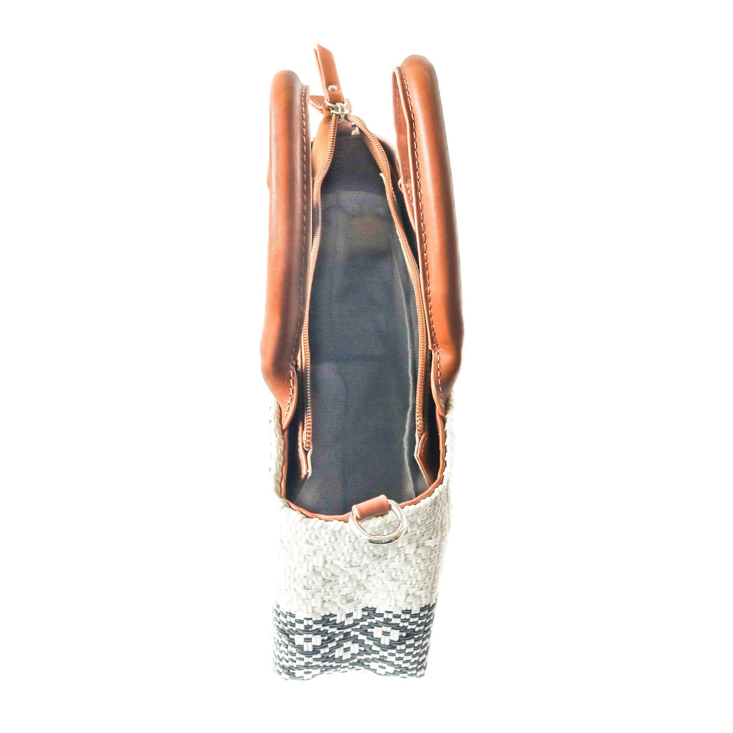 White Small Woven Crossbody Bag Adjustable Leather Strap Tin Marin