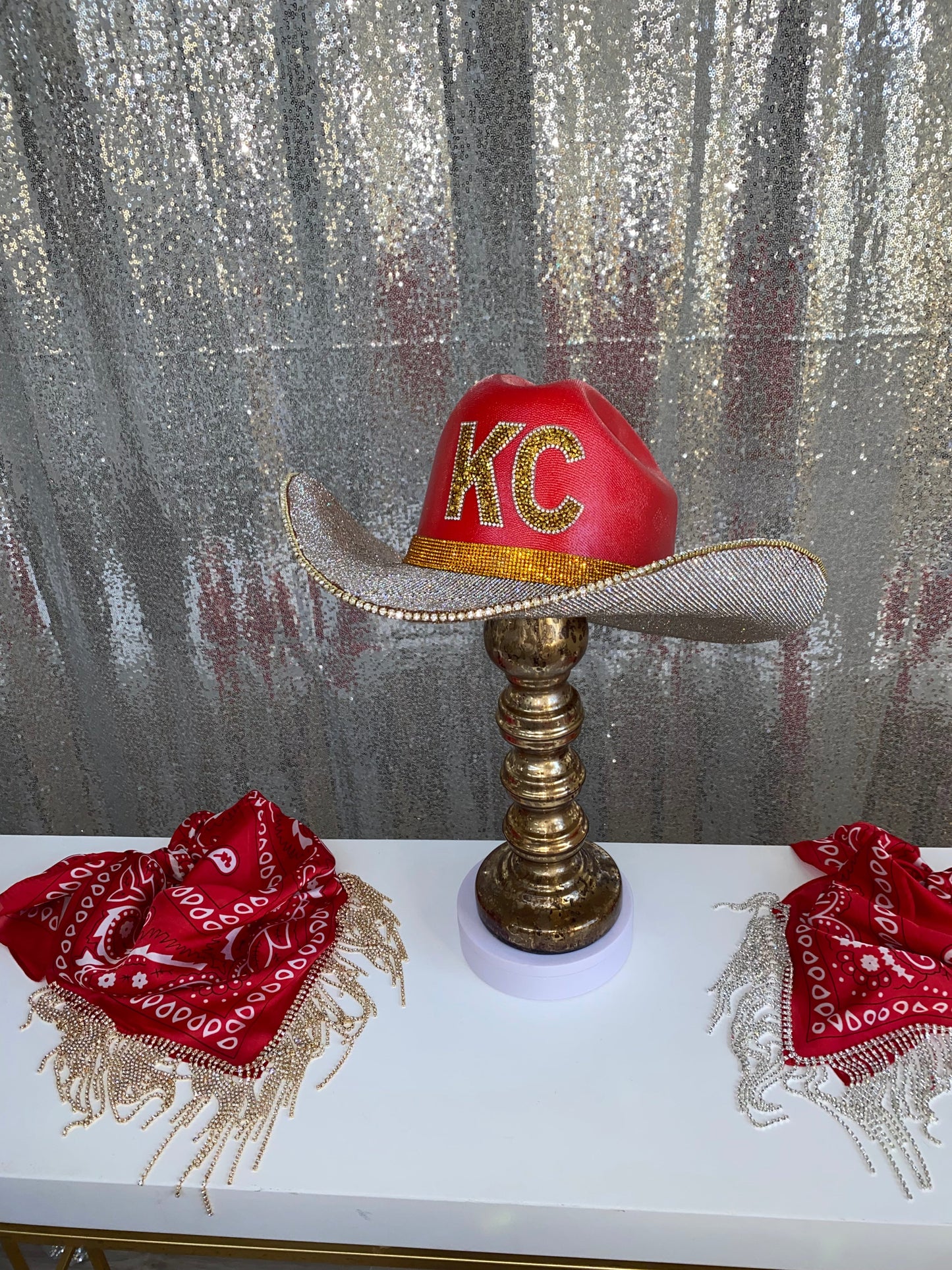 Kansas City Chiefs Rhinestone Red Straw Hat Rhinestone Cowgirl