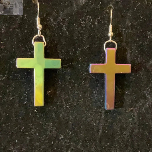 Hematite Hypoallergenic Cross Earrings
