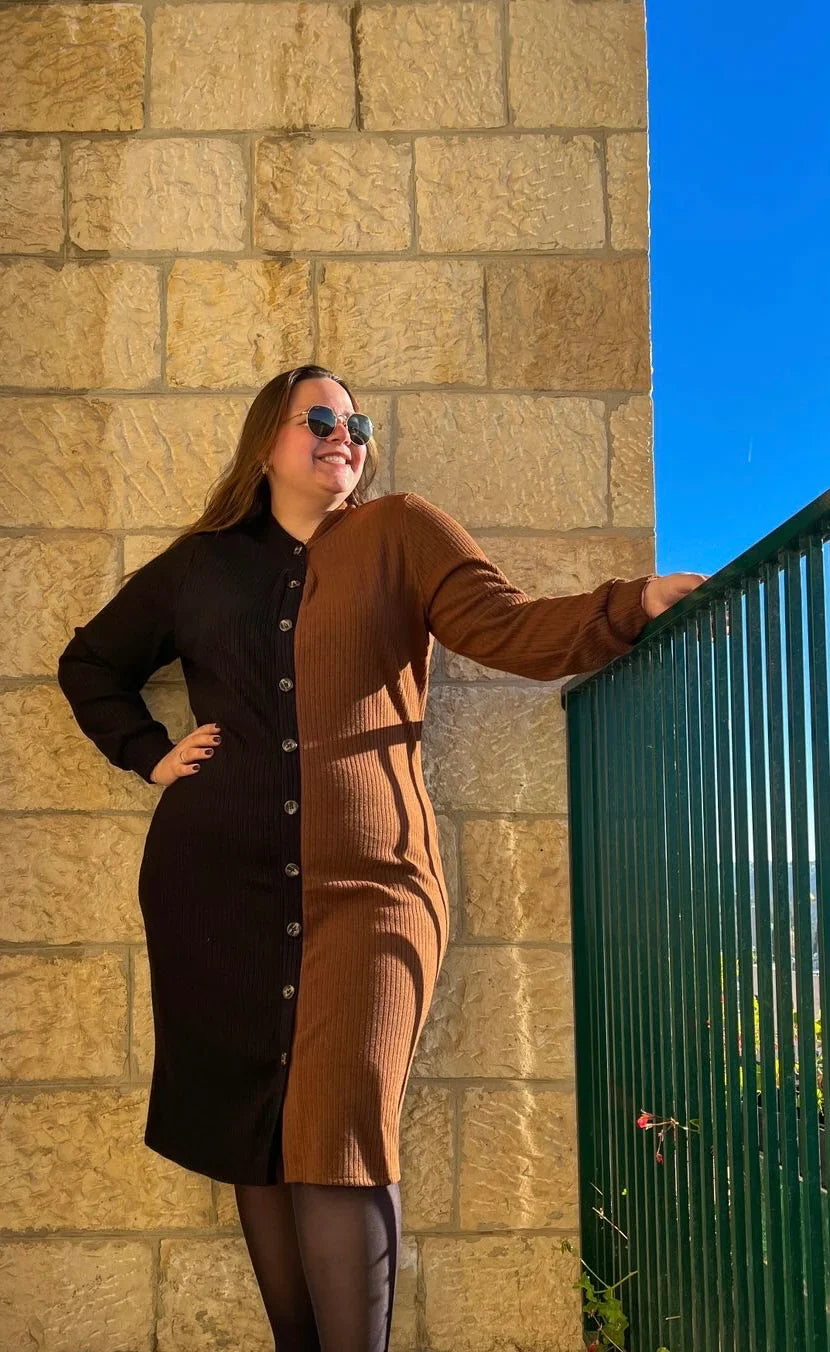 Plus Size Trendy Two Tone Button Down Dress The Trendy Dress