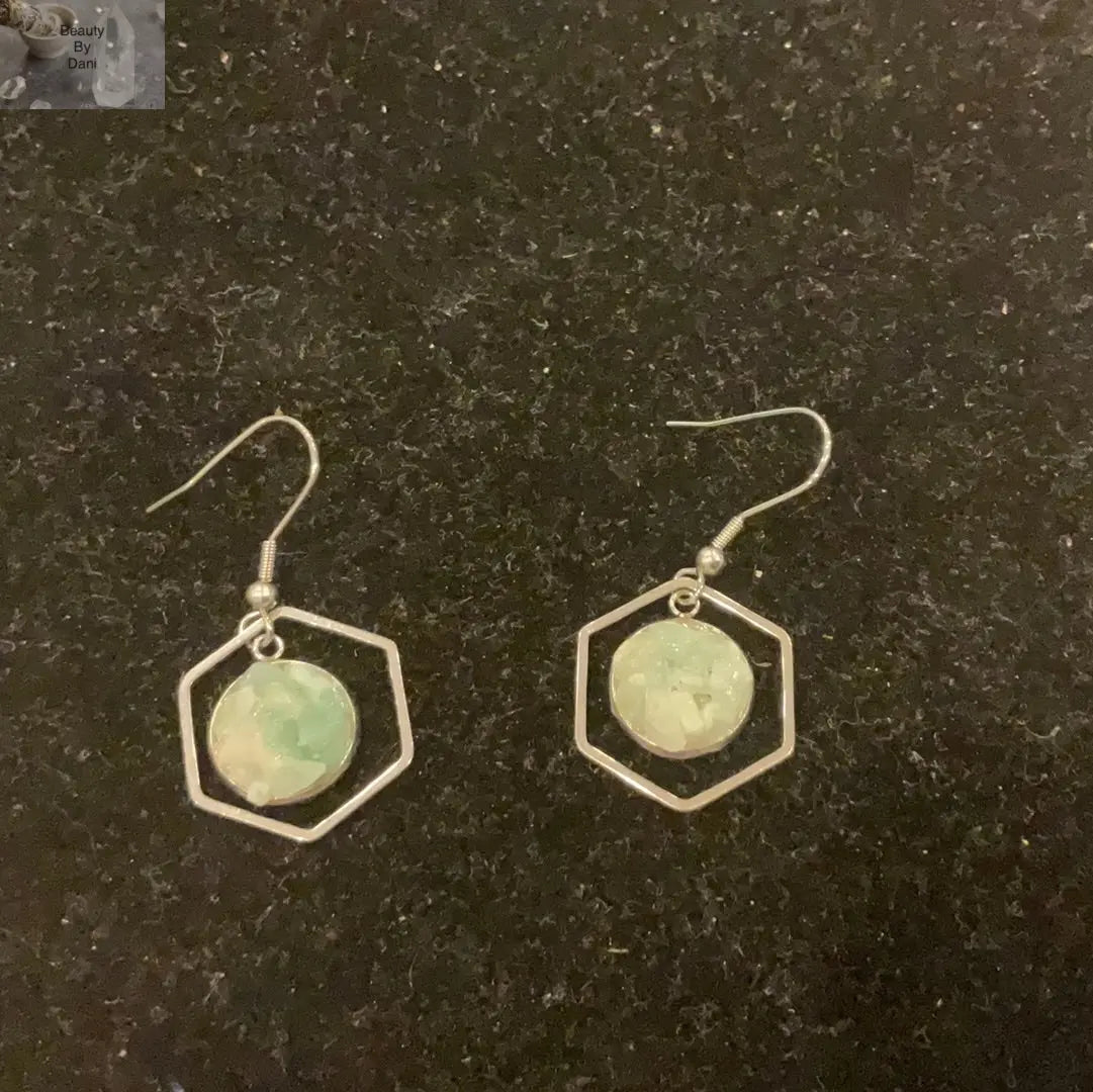 Aventurine Hexagon Earrings Natural Green Chips