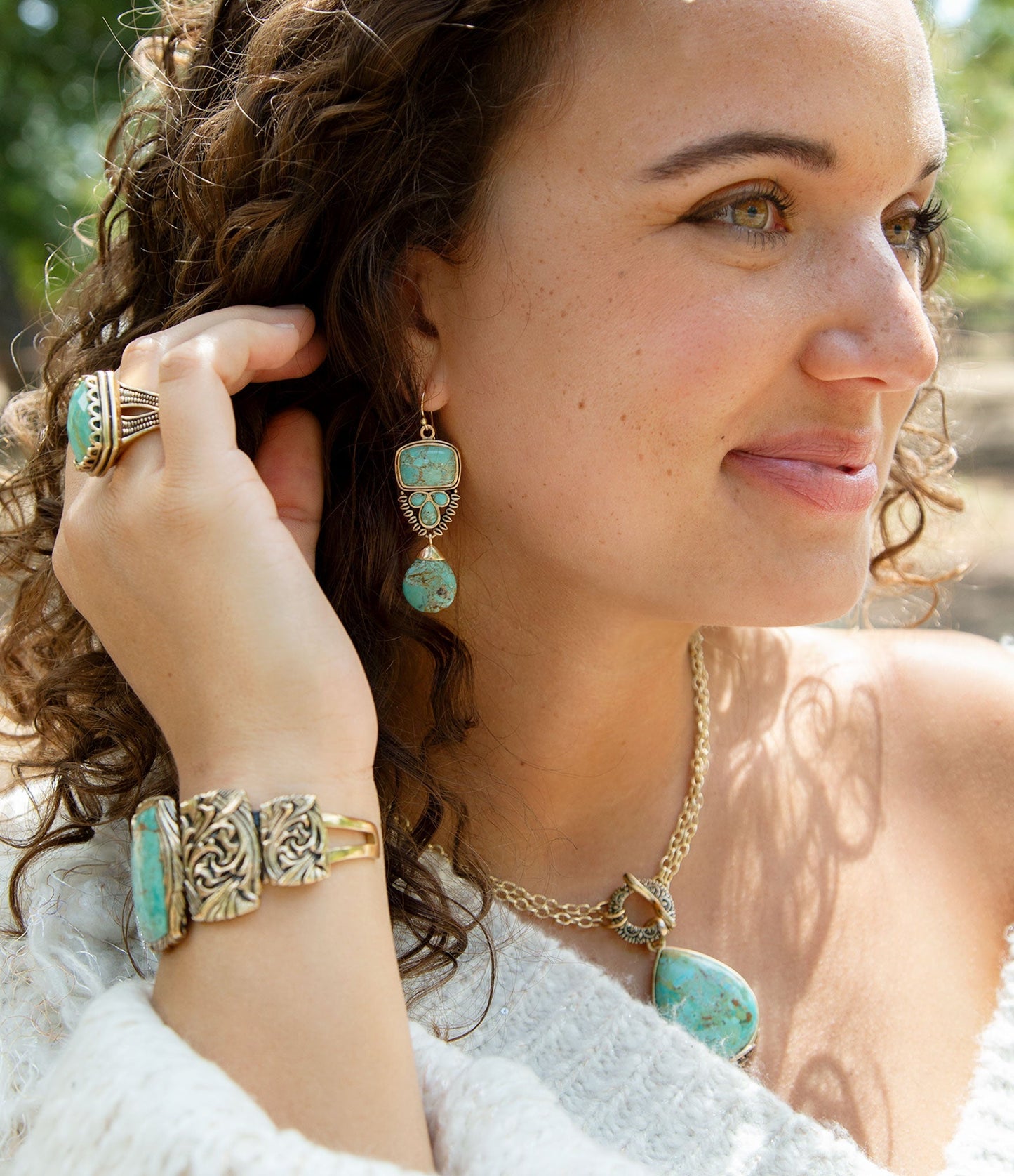 Blue Turquoise Golden Statement Earrings Imara