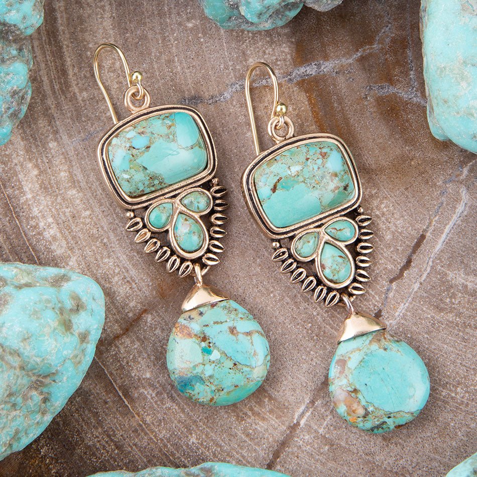 Blue Turquoise Golden Statement Earrings Imara