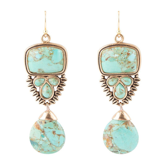 Blue Turquoise Golden Statement Earrings Imara