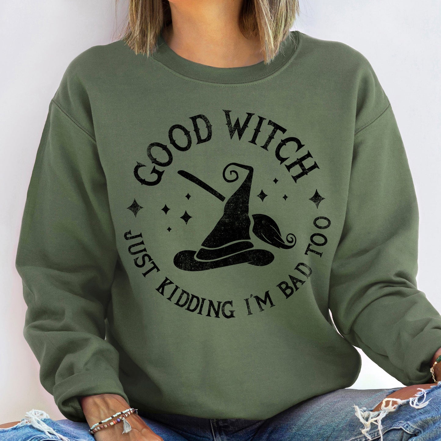 Good Witch Halloween Sweatshirt Soft Fleece Cotton Polyester Blend
