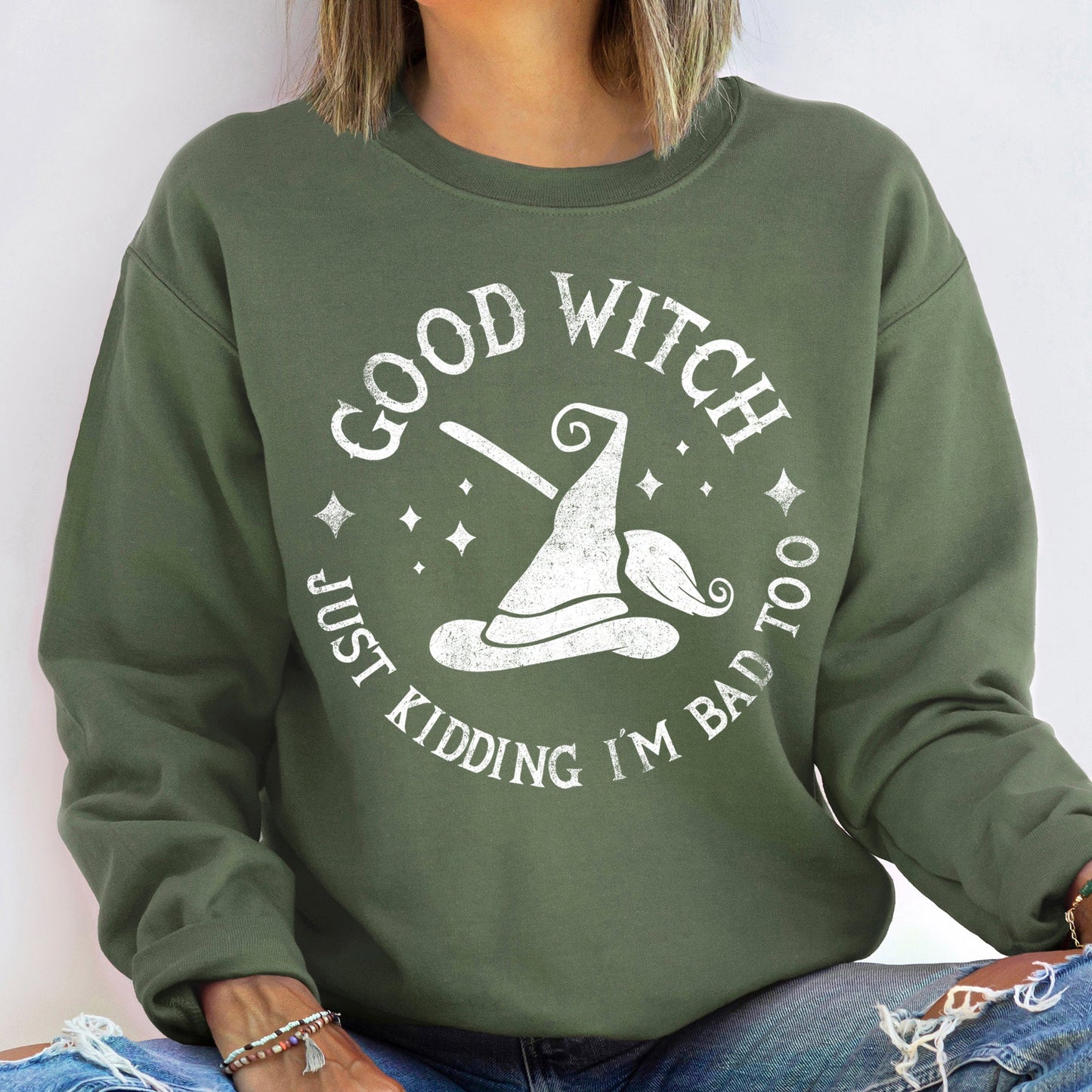 Good Witch Vintage Halloween Sweatshirt Soft Fleece Cotton/Polyester Blend