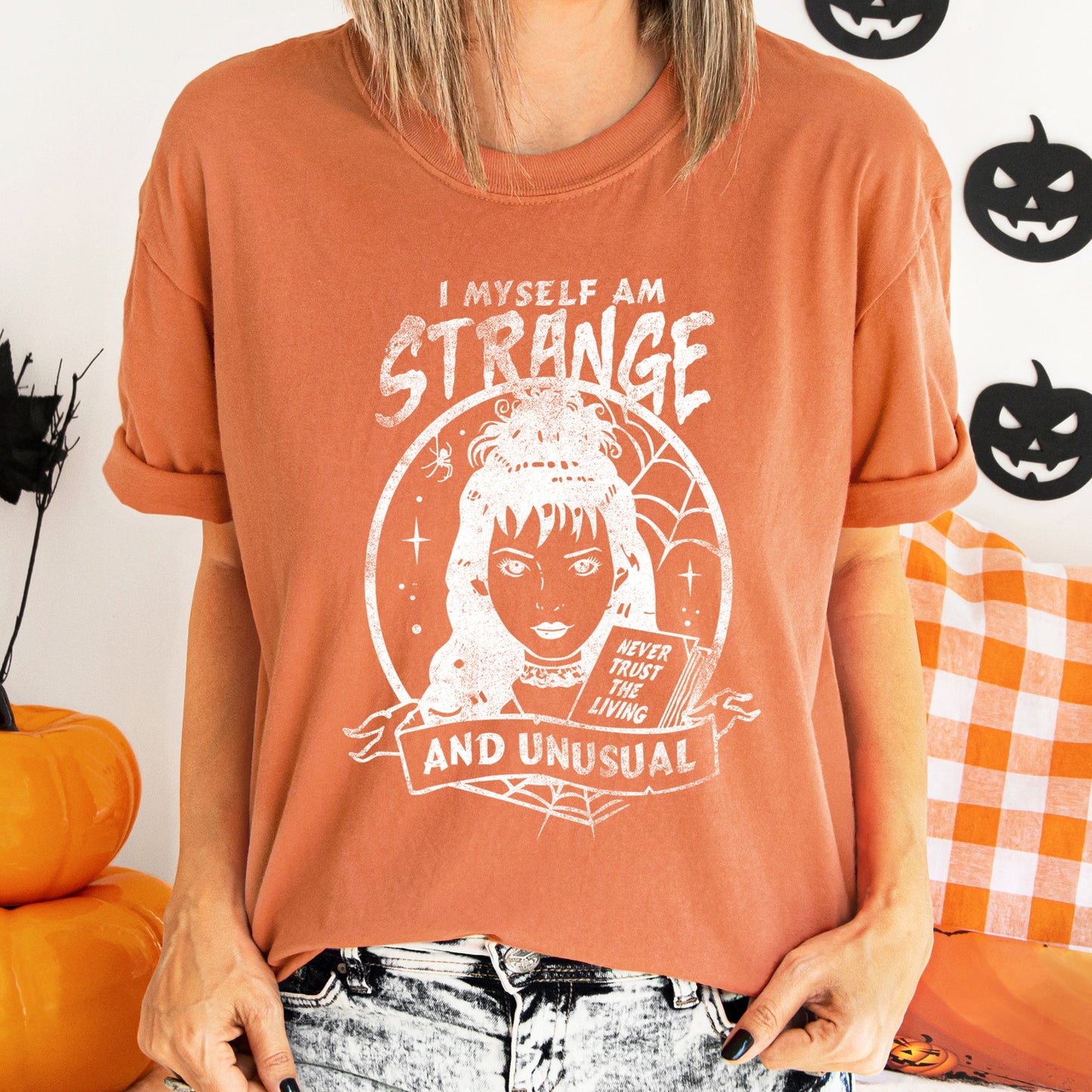 Retro Halloween Comfort Colors Tshirt I Myself Am Strange And Unusual