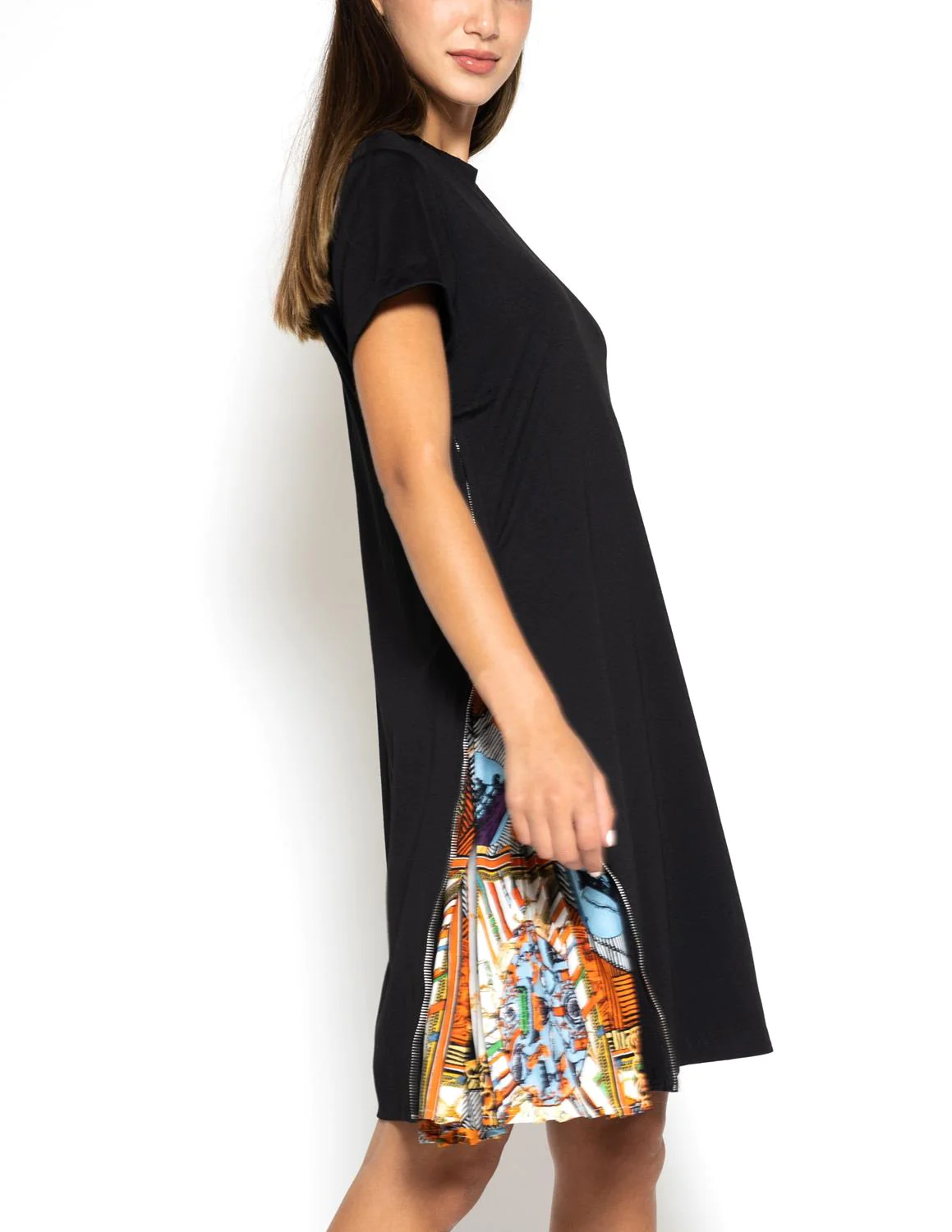 Short Sleeve Dress With Side Zipper Print Pleats Gracia