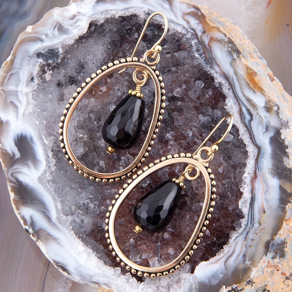 Black Onyx Drop Golden Earrings Inline