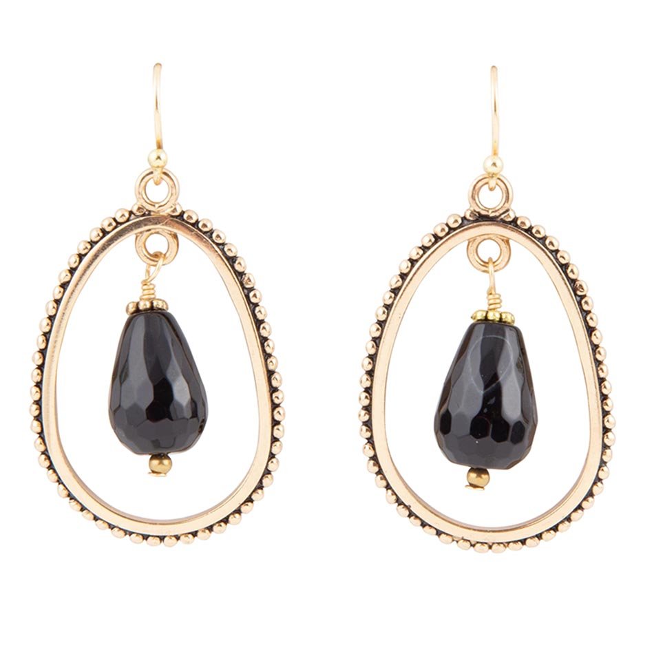 Black Onyx Drop Golden Earrings Inline